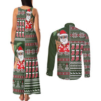 Hawaii Mele Kalikimaka Couples Matching Tank Maxi Dress and Long Sleeve Button Shirt Aloha and Christmas Elements Patchwork Green Style LT03 - Polynesian Pride