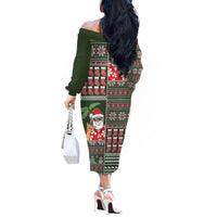 Hawaii Mele Kalikimaka Off The Shoulder Long Sleeve Dress Aloha and Christmas Elements Patchwork Green Style LT03 - Polynesian Pride