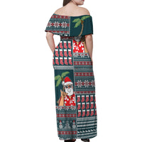 Hawaii Mele Kalikimaka Family Matching Off Shoulder Maxi Dress and Hawaiian Shirt Aloha and Christmas Elements Patchwork Turquoise Style LT03 - Polynesian Pride