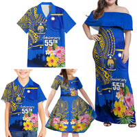 Personalised Nauru Independence Day Family Matching Off Shoulder Maxi Dress and Hawaiian Shirt Nauruan Tribal Flag Style LT03 - Polynesian Pride