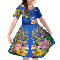 Personalised Nauru Independence Day Kid Short Sleeve Dress Nauruan Tribal Flag Style LT03 KID Blue - Polynesian Pride