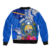Personalised Nauru Coat of Arms Bomber Jacket Tropical Flower Polynesian Pattern LT03 - Polynesian Pride