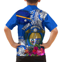 Personalised Nauru Coat of Arms Family Matching Off Shoulder Short Dress and Hawaiian Shirt Tropical Flower Polynesian Pattern LT03 - Polynesian Pride