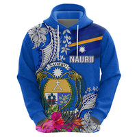 Personalised Nauru Coat of Arms Hoodie Tropical Flower Polynesian Pattern LT03 - Polynesian Pride