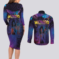 Aotearoa Arts Festival 2025 Couples Matching Long Sleeve Bodycon Dress and Long Sleeve Button Shirt Maori Music Art Dance - Rhythmic Vibes