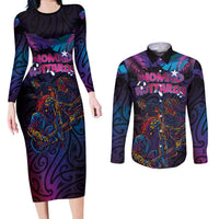 Aotearoa Arts Festival 2025 Couples Matching Long Sleeve Bodycon Dress and Long Sleeve Button Shirt Maori Performing Art and Music - Rhythmic Vibes