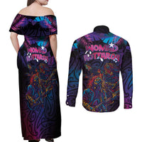 Aotearoa Arts Festival 2025 Couples Matching Off Shoulder Maxi Dress and Long Sleeve Button Shirt Maori Performing Art and Music - Rhythmic Vibes
