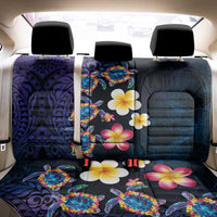 Hawaiian Turtles and Plumeria Back Car Seat Cover Polynesian Art Tribal Tattoo Dark Aqua Color
