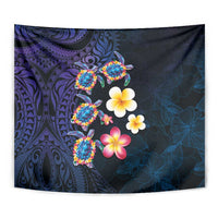 Hawaiian Turtles and Plumeria Tapestry Polynesian Art Tribal Tattoo Dark Aqua Color