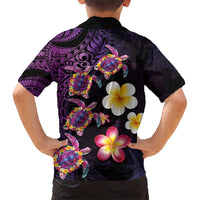 Hawaiian Turtles and Plumeria Kid Hawaiian Shirt Polynesian Art Tribal Tattoo Deep Violet Color