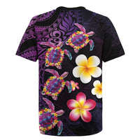 Hawaiian Turtles and Plumeria Rugby Jersey Polynesian Art Tribal Tattoo Deep Violet Color