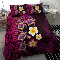 Hawaiian Turtles and Plumeria Bedding Set Polynesian Art Tribal Tattoo Cerise