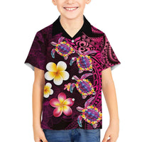 Hawaiian Turtles and Plumeria Kid Hawaiian Shirt Polynesian Art Tribal Tattoo Cerise