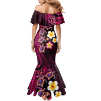 Hawaiian Turtles and Plumeria Mermaid Dress Polynesian Art Tribal Tattoo Cerise
