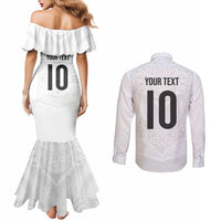 Custom New Zealand Football Couples Matching Mermaid Dress and Long Sleeve Button Shirt The Whites-Sporty T90 Style - Polynesian Pride