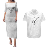 Custom New Zealand Football Couples Matching Puletasi and Hawaiian Shirt The Whites-Sporty T90 Style - Polynesian Pride