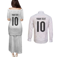 Custom New Zealand Football Couples Matching Puletasi and Long Sleeve Button Shirt The Whites-Sporty T90 Style - Polynesian Pride