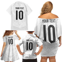 Custom New Zealand Football Family Matching Off Shoulder Short Dress and Hawaiian Shirt The Whites-Sporty T90 Style - Polynesian Pride