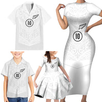 Custom New Zealand Football Family Matching Short Sleeve Bodycon Dress and Hawaiian Shirt The Whites-Sporty T90 Style - Polynesian Pride