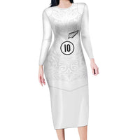 Custom New Zealand Football Long Sleeve Bodycon Dress The Whites-Sporty T90 Style - Polynesian Pride