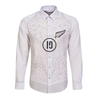 Custom New Zealand Football Long Sleeve Button Shirt The Whites-Sporty T90 Style - Polynesian Pride