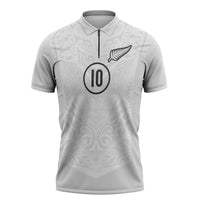 Custom New Zealand Football Zipper Polo Shirt The Whites-Sporty T90 Style - Polynesian Pride