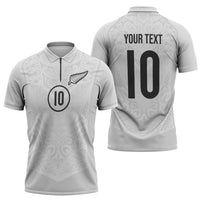 Custom New Zealand Football Zipper Polo Shirt The Whites-Sporty T90 Style - Polynesian Pride