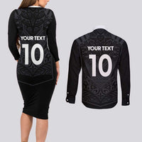 Custom Aotearoa Rugby Couples Matching Long Sleeve Bodycon Dress and Long Sleeve Button Shirt The Blacks-Sporty T90 Style - Polynesian Pride