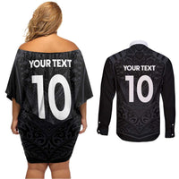 Custom Aotearoa Rugby Couples Matching Off Shoulder Short Dress and Long Sleeve Button Shirt The Blacks-Sporty T90 Style - Polynesian Pride