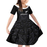 Custom Aotearoa Rugby Family Matching Off Shoulder Short Dress and Hawaiian Shirt The Blacks-Sporty T90 Style - Polynesian Pride