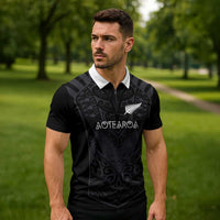 Custom Aotearoa Rugby Zipper Polo Shirt The Blacks-Sporty T90 Style - Polynesian Pride