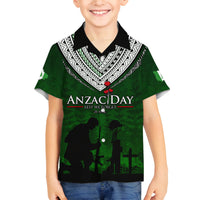Norfolk Island ANZAC Day Family Matching Puletasi and Hawaiian Shirt Soldier Lest We Forget Camouflage LT03 Son's Shirt Green - Polynesian Pride