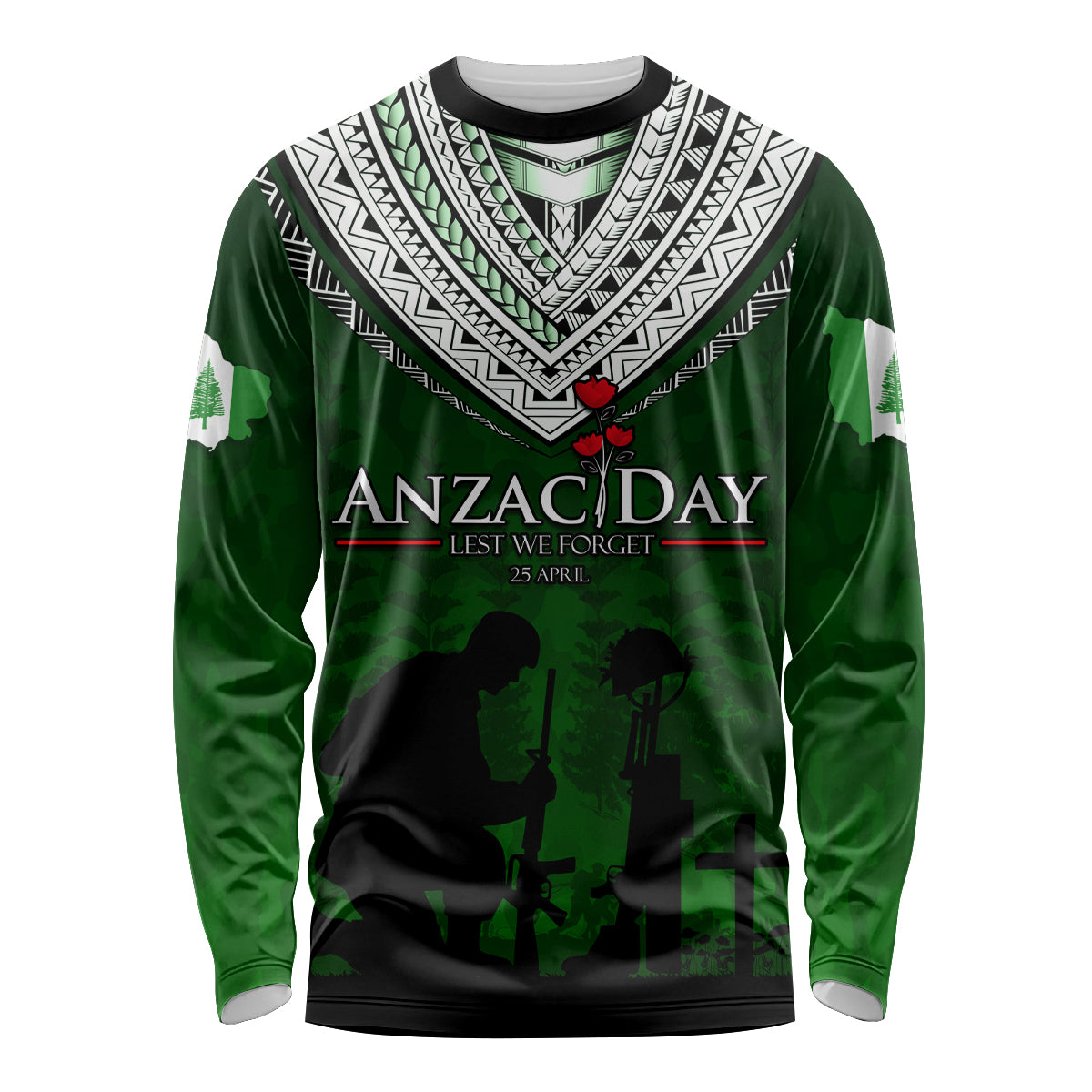 Norfolk Island ANZAC Day Long Sleeve Shirt Soldier Lest We Forget Camouflage LT03 Unisex Green - Polynesian Pride