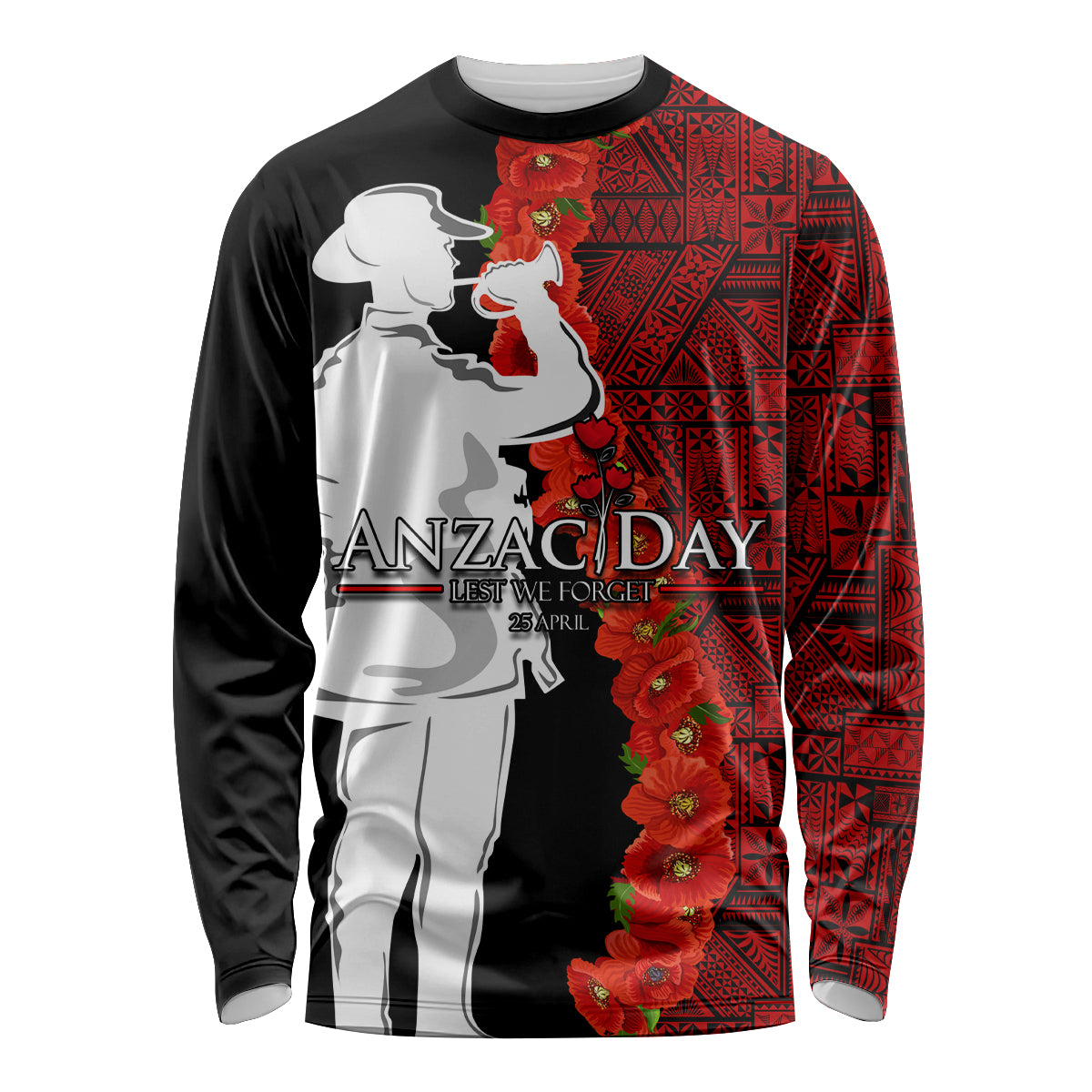 Tonga ANZAC Day Long Sleeve Shirt Red Poppies Flower Soldier Lest We Forget LT03 Unisex Red - Polynesian Pride