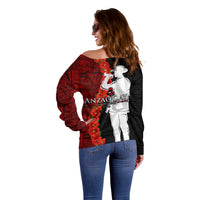 Tonga ANZAC Day Off Shoulder Sweater Red Poppies Flower Soldier Lest We Forget LT03 - Polynesian Pride