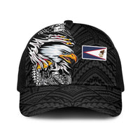 American Samoa Flag Day Baseball Net Cap Tribal Tattoo with Eagle Black LT03 One Size Black Black - Polynesian Pride