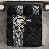 American Samoa Flag Day Bedding Set Tribal Tattoo with Eagle Black
