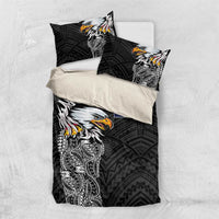 American Samoa Flag Day Bedding Set Tribal Tattoo with Eagle Black