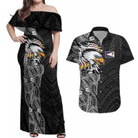 American Samoa Flag Day Couples Matching Off Shoulder Maxi Dress and Hawaiian Shirt Tribal Tattoo with Eagle Black