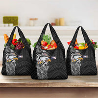 American Samoa Flag Day Grocery Bag Tribal Tattoo with Eagle Black LT03 3-pack One Size Black - Polynesian Pride