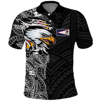 American Samoa Flag Day Polo Shirt Tribal Tattoo with Eagle Black