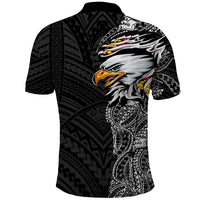 American Samoa Flag Day Polo Shirt Tribal Tattoo with Eagle Black