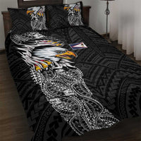 American Samoa Flag Day Quilt Bed Set Tribal Tattoo with Eagle Black
