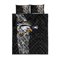 American Samoa Flag Day Quilt Bed Set Tribal Tattoo with Eagle Black