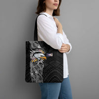 American Samoa Flag Day Tote Bag Tribal Tattoo with Eagle Black