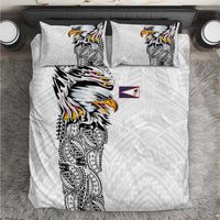 American Samoa Flag Day Bedding Set Tribal Tattoo with Eagle White