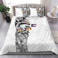 American Samoa Flag Day Bedding Set Tribal Tattoo with Eagle White