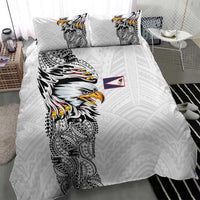American Samoa Flag Day Bedding Set Tribal Tattoo with Eagle White