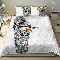 American Samoa Flag Day Bedding Set Tribal Tattoo with Eagle White