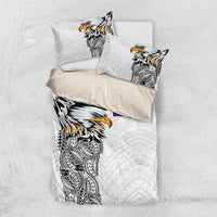 American Samoa Flag Day Bedding Set Tribal Tattoo with Eagle White